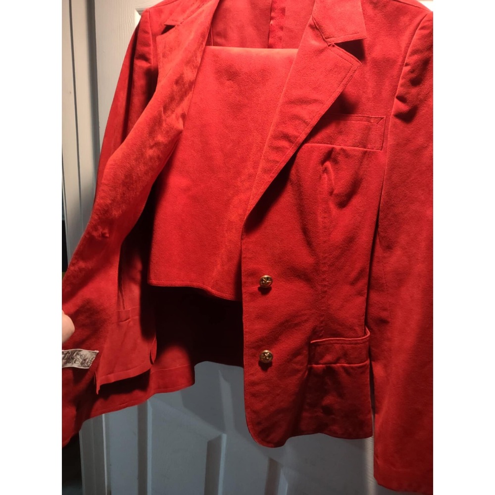 Ernst Strauss Schnell Vintage Suit Womens Size 8 Suede‎ Jacket & Skirt Red H10